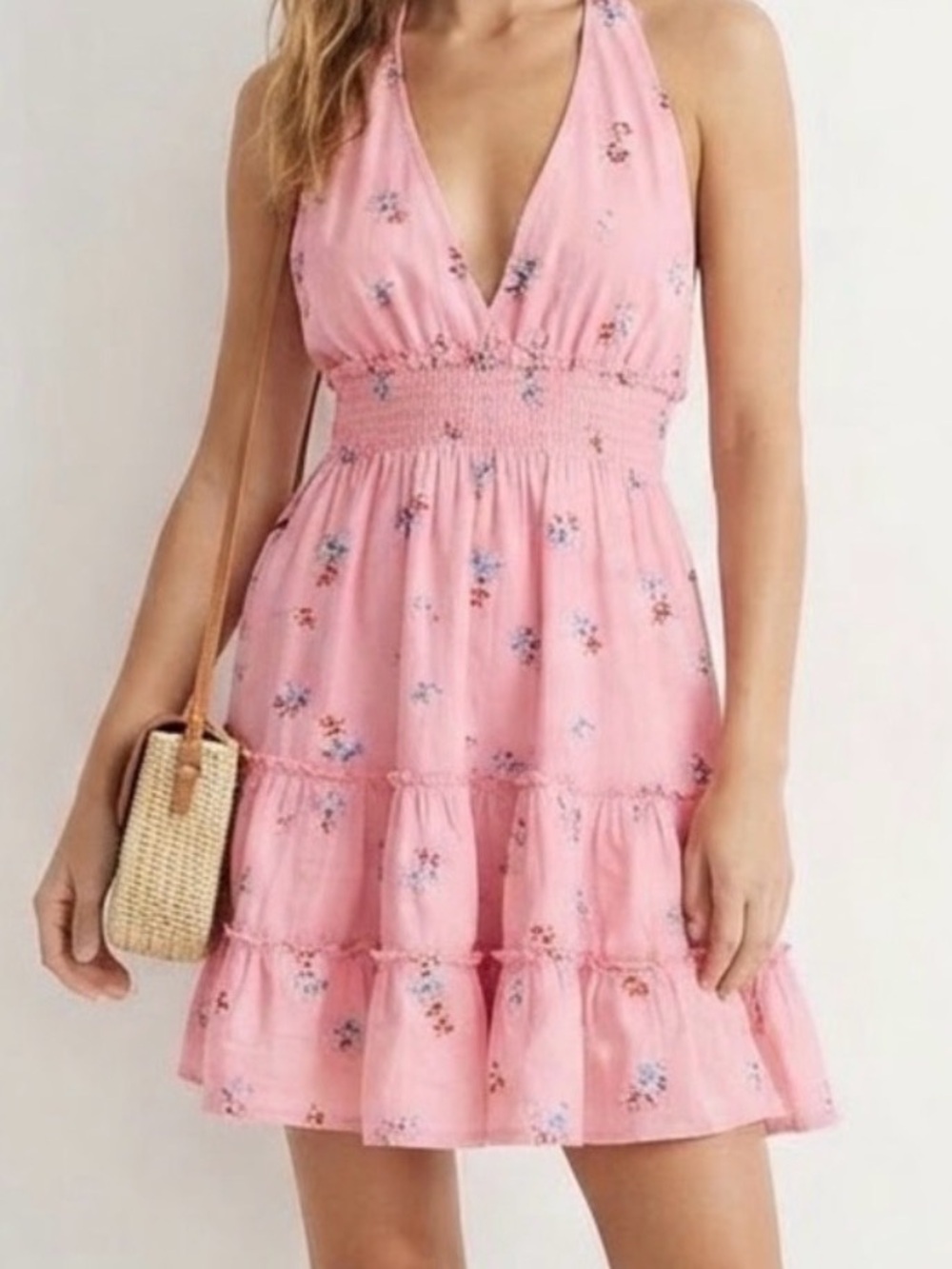 wild fable Pink Floral Halter Tiered Dress